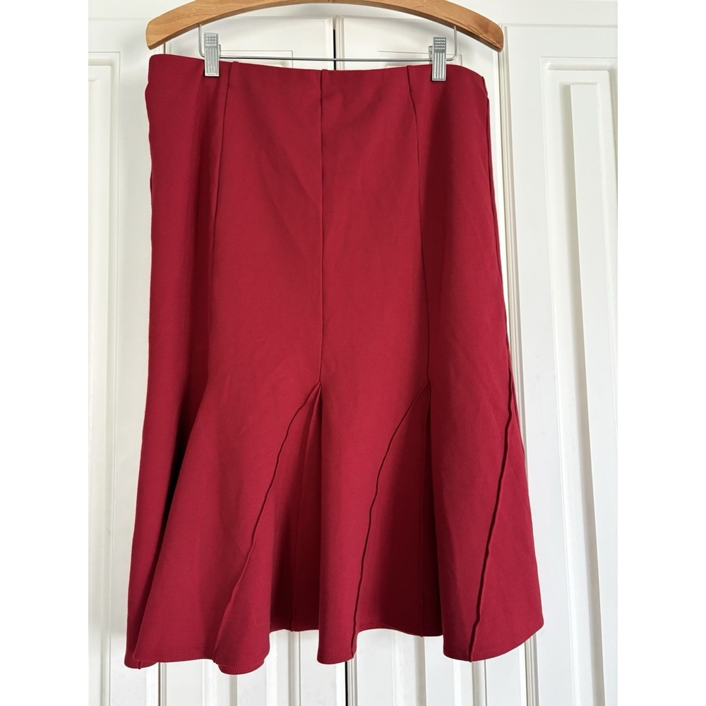 Donna Karan Red‎ Semi-Pleated Midi Fit And Flare Skirt Flirty Classic Size Large